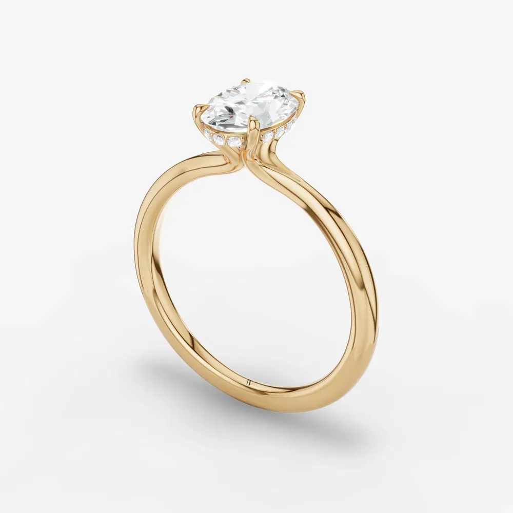Certified 1 carat Lab Grown Diamond Oval Cut Hidden Halo, Solitaire, Low profile Engagement Ring in 14K Yellow Gold-Anomis