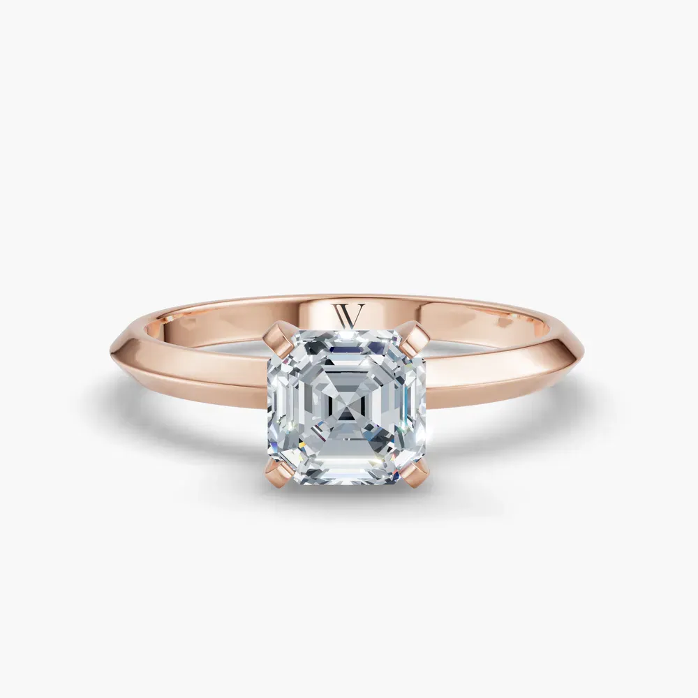 Certified 1 carat Lab Grown Diamond Asscher Cut Solitaire, Classic, Simple Engagement Ring in 14K Rose Gold-Sylun