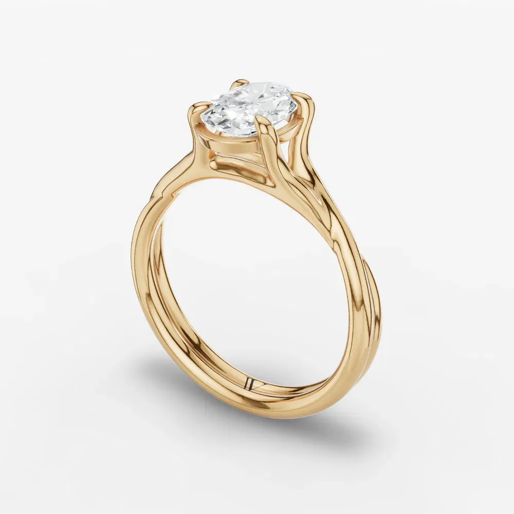 Certified 1 carat Lab Grown Diamond Oval Cut Solitaire, Twist, Split Shank Engagement Ring in 14K Yellow Gold-Iridell