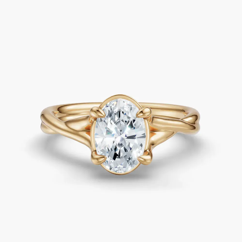 Certified 1 carat Lab Grown Diamond Oval Cut Solitaire, Twist, Split Shank Engagement Ring in 14K Yellow Gold-Iridell