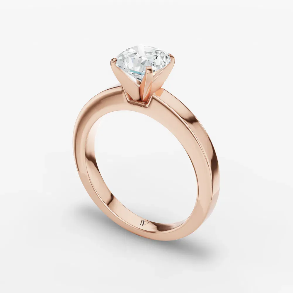 Certified 1 carat Lab Grown Diamond Cushion Cut Solitaire, Classic, Simple Engagement Ring in 14K Rose Gold-Elun