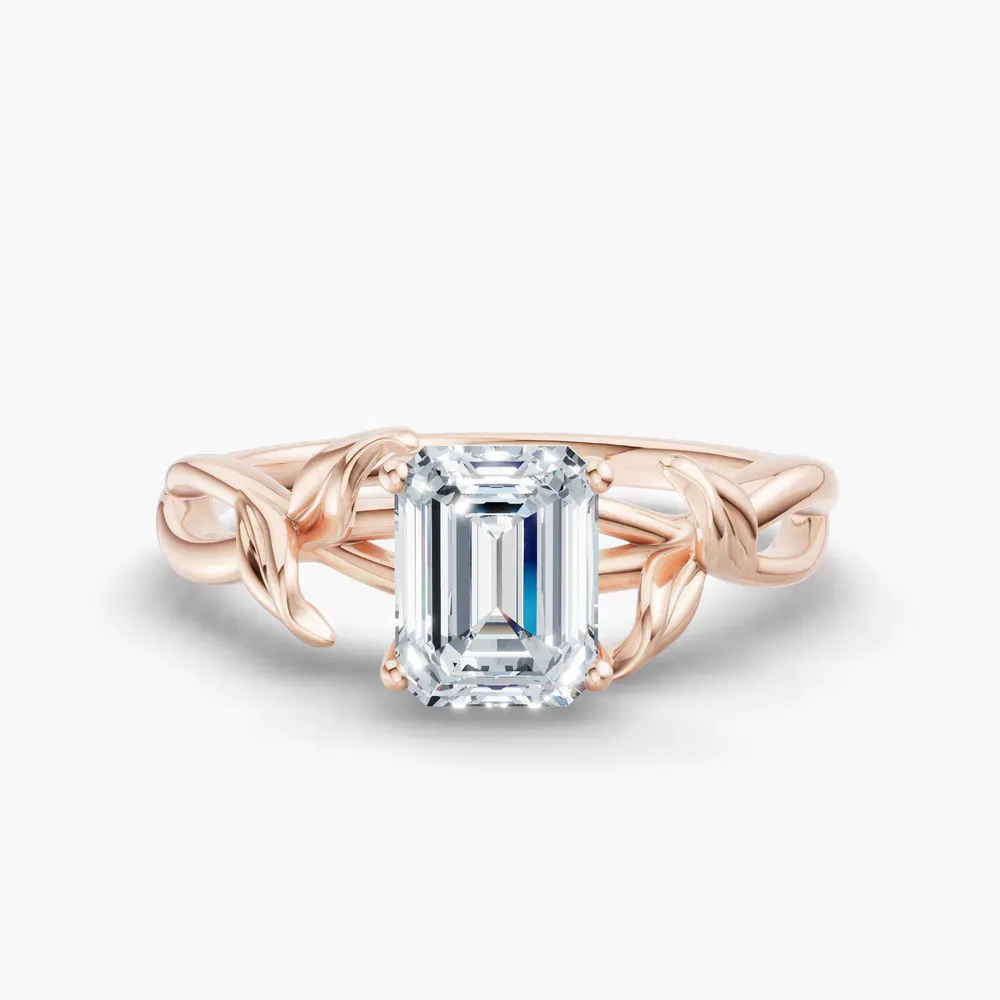 Certified 1 carat Lab Grown Diamond Emerald Cut Solitaire, Vintage, Split Shank Engagement Ring in 14K Rose Gold-Mirel