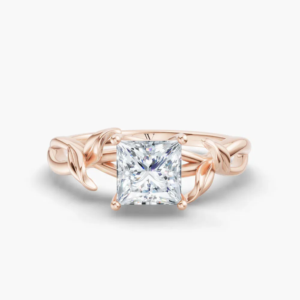 Certified 1 carat Lab Grown Diamond Princess Cut Solitaire, Vintage, Split Shank Engagement Ring in 14K Rose Gold-Mirel