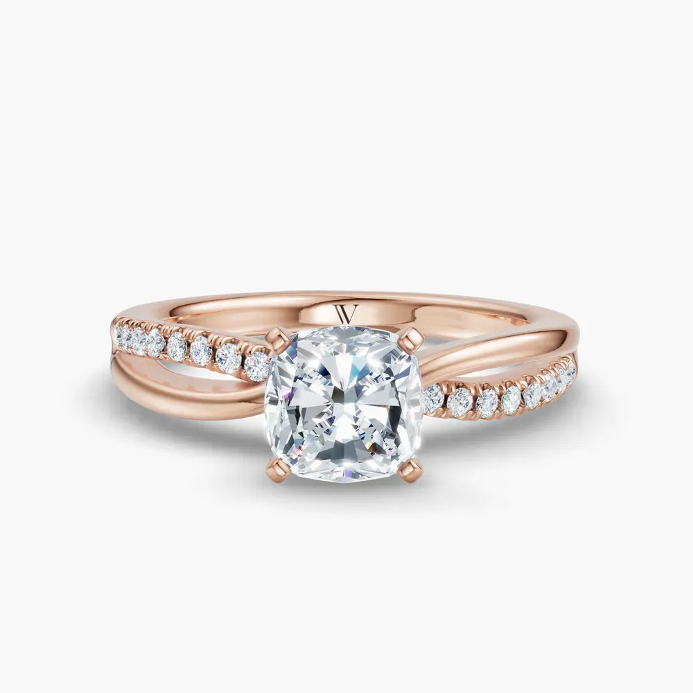 Certified 1 carat Lab Grown Diamond Cushion Cut Pavé, Split Shank Engagement Ring in 14K Rose Gold-Polaris