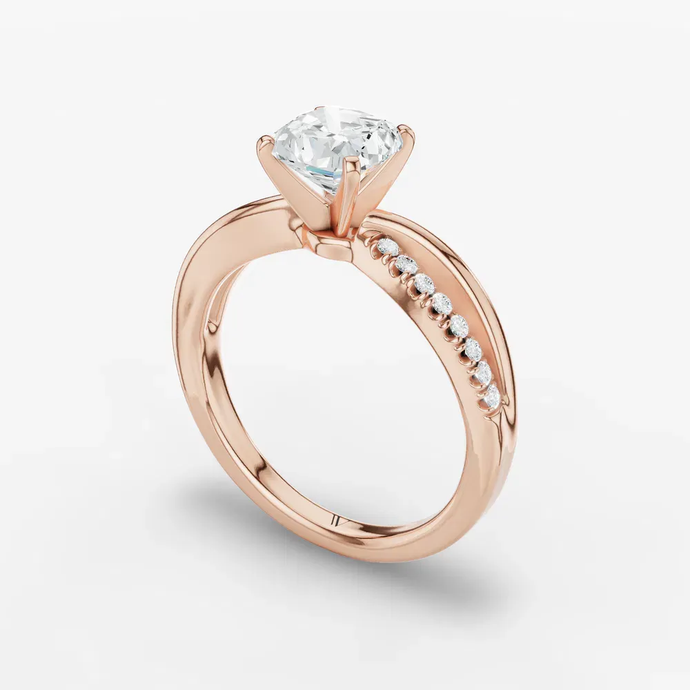 Certified 1 carat Lab Grown Diamond Cushion Cut Pavé, Split Shank Engagement Ring in 14K Rose Gold-Polaris