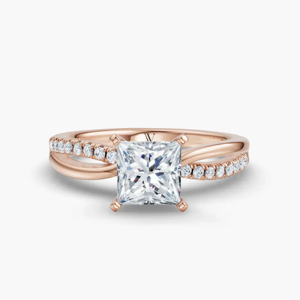 Certified 1 carat Lab Grown Diamond Princess Cut Pavé, Split Shank Engagement Ring in 14K Rose Gold-Polaris