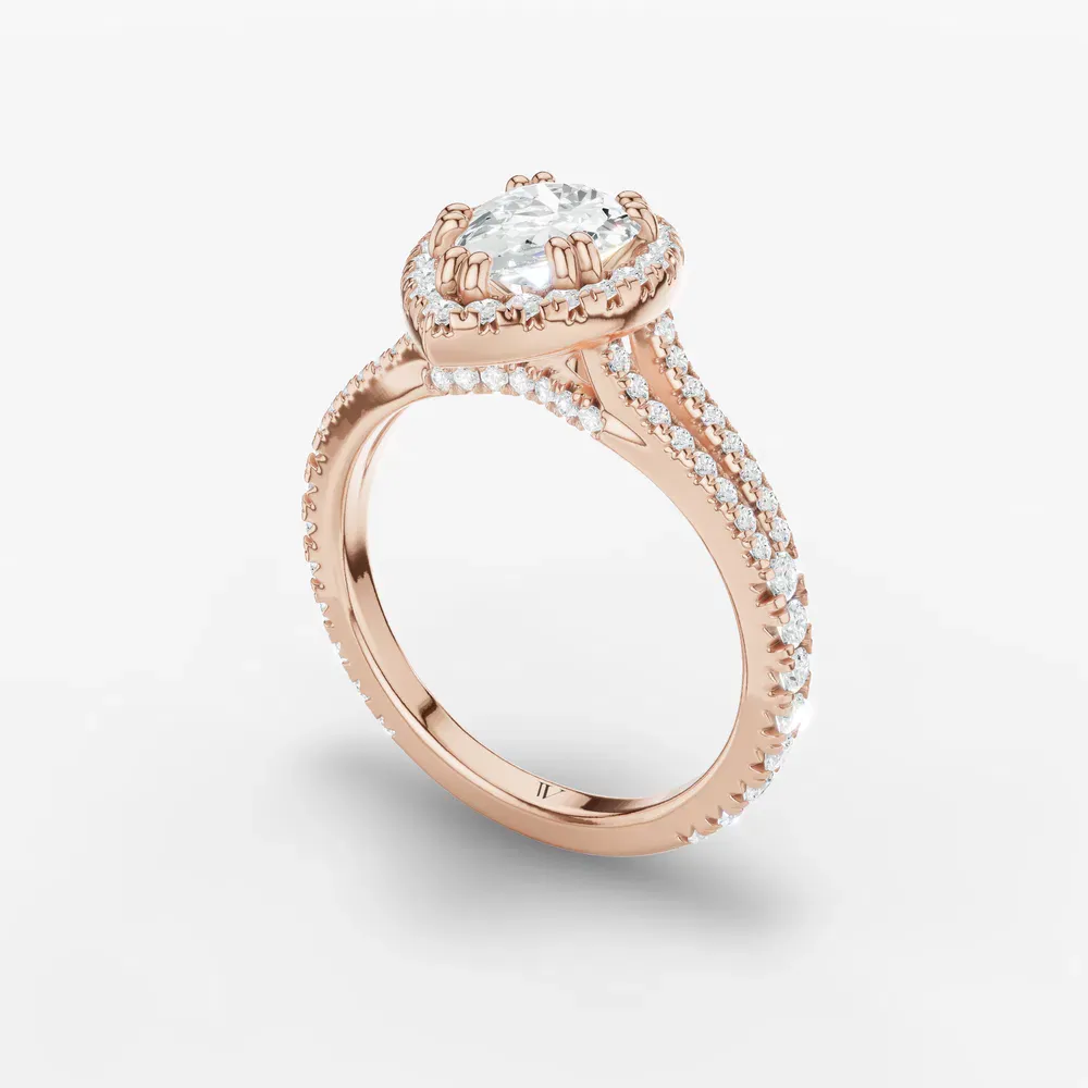 Certified 1 carat Lab Grown Diamond Pear Cut Pavé, Halo, Cathedral Engagement Ring in 14K Rose Gold-Gexis