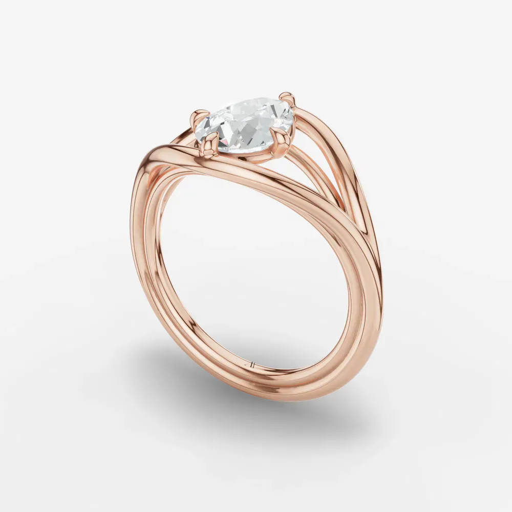 Certified 1 carat Lab Grown Diamond Pear Cut Solitaire, Split Shank, Modern Engagement Ring in 14K Rose Gold-Kira