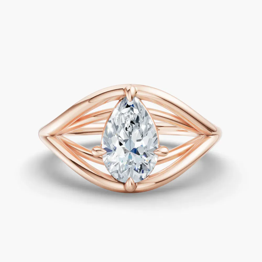 Certified 1 carat Lab Grown Diamond Pear Cut Solitaire, Split Shank, Modern Engagement Ring in 14K Rose Gold-Kira