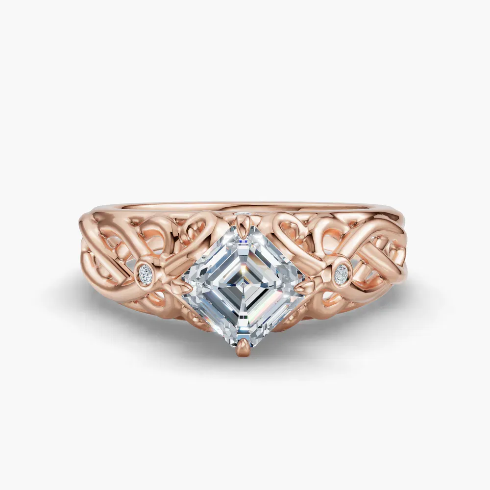 Certified 1 carat Lab Grown Diamond Asscher Cut Split Shank, Vintage, Twist Engagement Ring in 14K Rose Gold-Seren