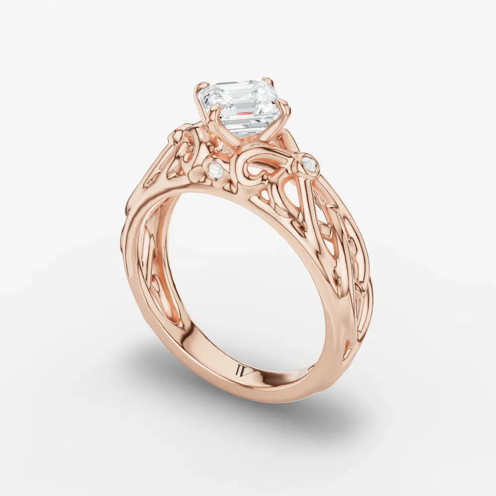 Certified 1 carat Lab Grown Diamond Asscher Cut Split Shank, Vintage, Twist Engagement Ring in 14K Rose Gold-Seren