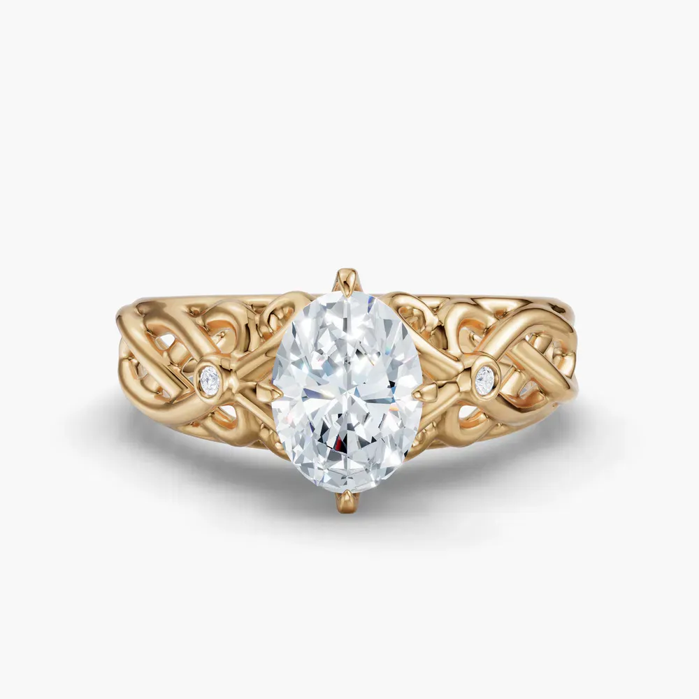 Certified 1 carat Lab Grown Diamond Oval Cut Split Shank, Vintage, Twist Engagement Ring in 14K Yellow Gold-Seren