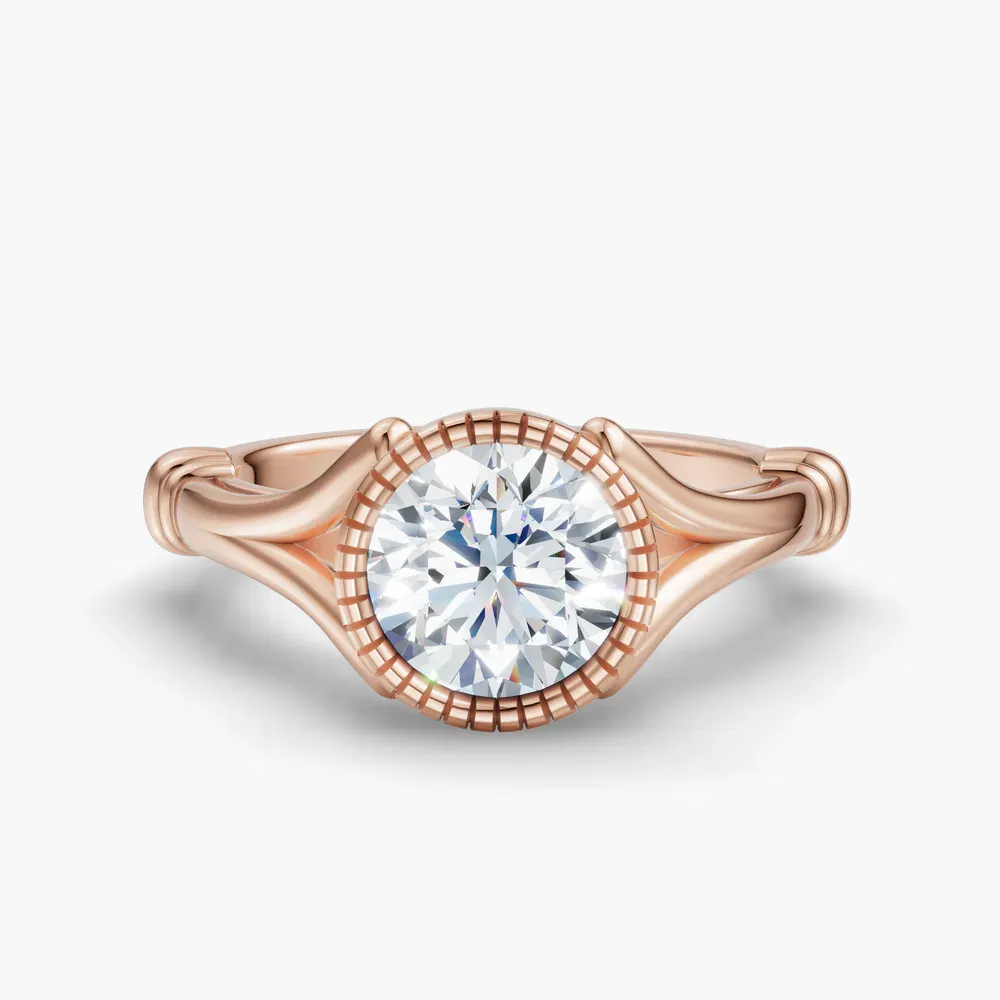 Certified 1.5 carat Lab Grown Diamond Round Cut Solitaire, Split Shank, Bezel Engagement Ring in 14K Rose Gold-Nerea