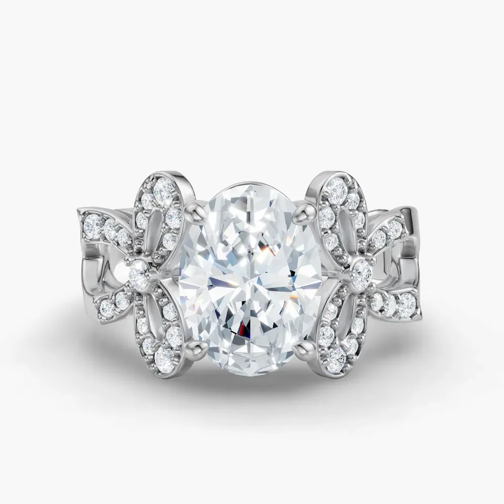 Certified 2 carat Lab Grown Diamond Oval Cut Split Shank, Unique Engagement Ring in 14K White Gold-Qexal