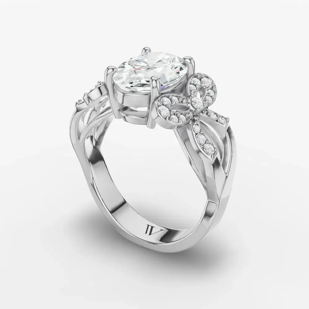 Certified 2 carat Lab Grown Diamond Oval Cut Split Shank, Unique Engagement Ring in 14K White Gold-Qexal