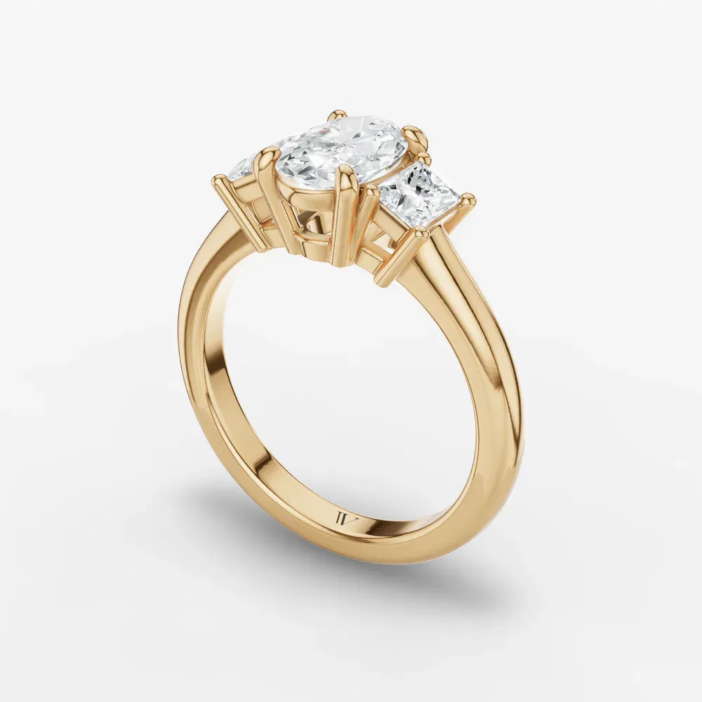Certified 1 carat Lab Grown Diamond Oval Cut Three Stone, Side Stone Engagement Ring in 14K Yellow Gold-Dravon