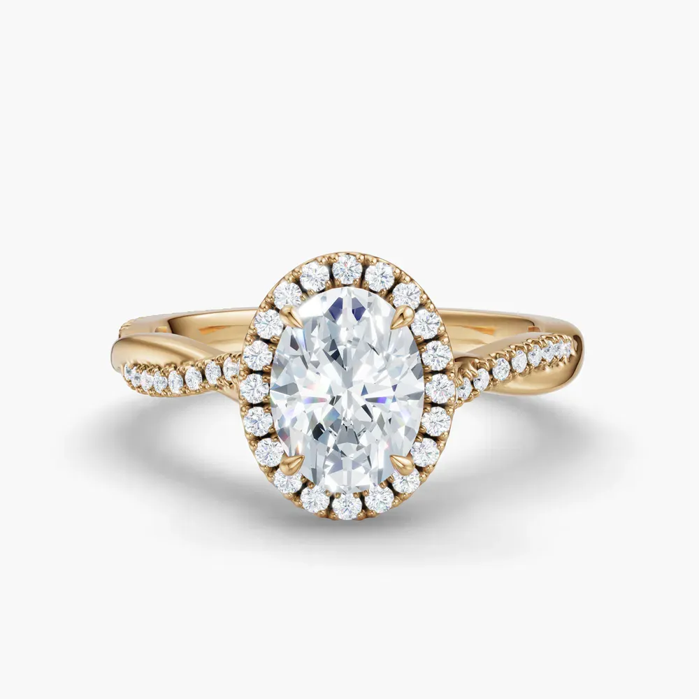 Certified 1 carat Lab Grown Diamond Oval Cut Twist, Cathedral, Pavé Engagement Ring in 14K Yellow Gold-Itic