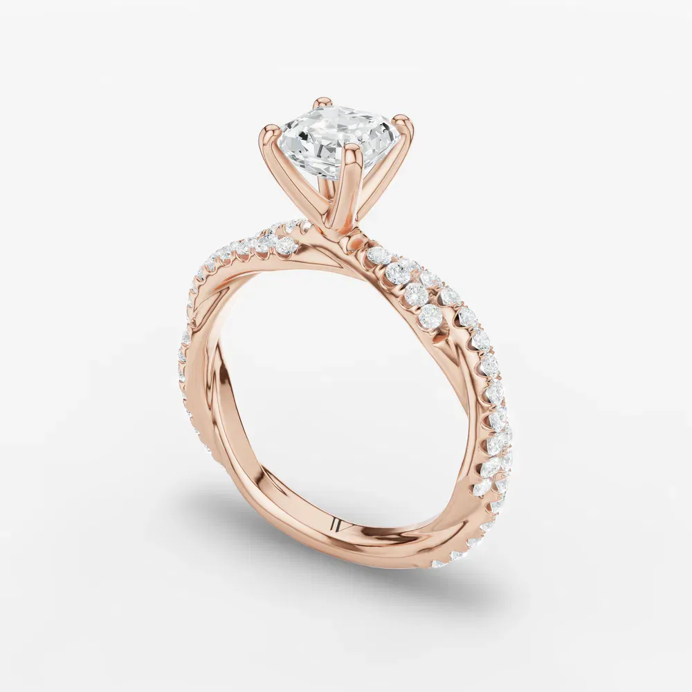 Certified 1 carat Lab Grown Diamond Asscher Cut Pavé, Twist Engagement Ring in 14K Rose Gold-Alva