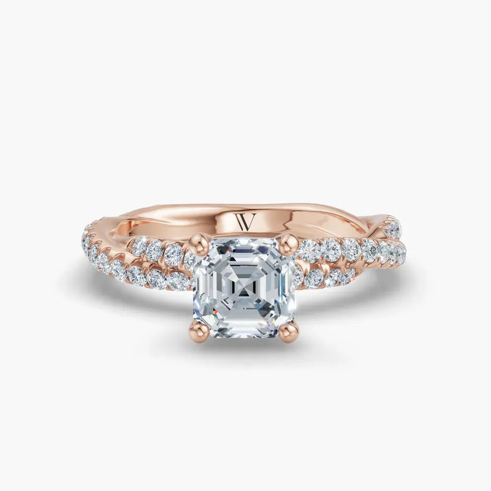 Certified 1 carat Lab Grown Diamond Asscher Cut Pavé, Twist Engagement Ring in 14K Rose Gold-Alva