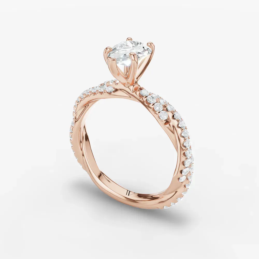 Certified 1 carat Lab Grown Diamond Pear Cut Pavé, Twist Engagement Ring in 14K Rose Gold-Alva