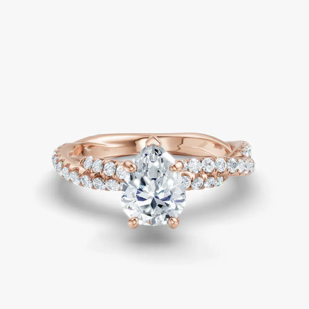 Certified 1 carat Lab Grown Diamond Pear Cut Pavé, Twist Engagement Ring in 14K Rose Gold-Alva