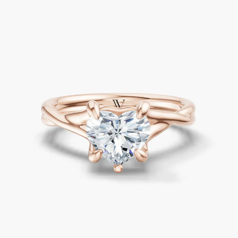 Certified 1 carat Lab Grown Diamond Heart Cut Solitaire, Twist, Split Shank Engagement Ring in 14K Rose Gold-Iridell