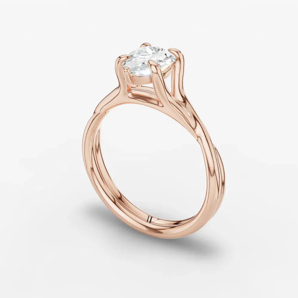 Certified 1 carat Lab Grown Diamond Pear Cut Solitaire, Twist, Split Shank Engagement Ring in 14K Rose Gold-Iridell