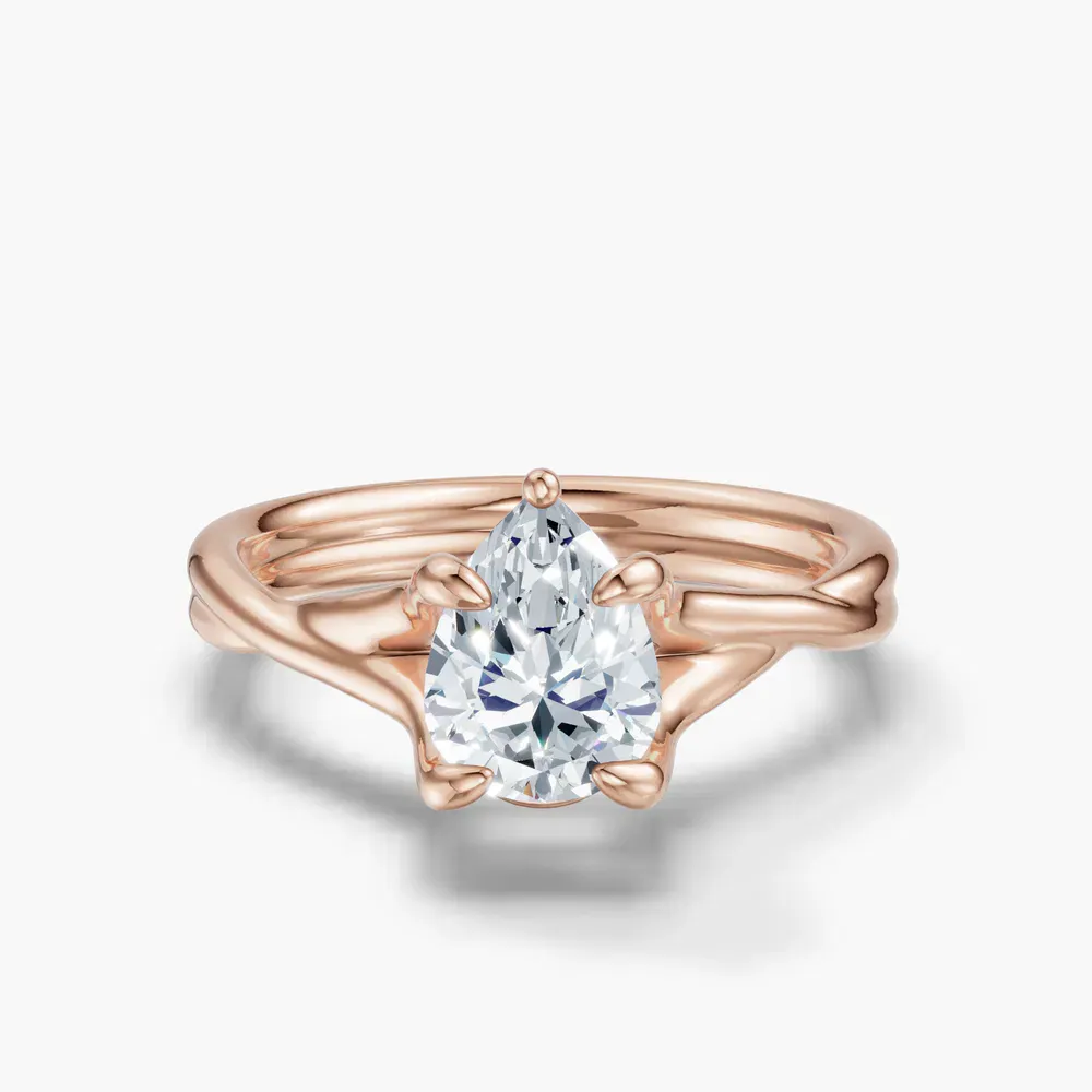 Certified 1 carat Lab Grown Diamond Pear Cut Solitaire, Twist, Split Shank Engagement Ring in 14K Rose Gold-Iridell