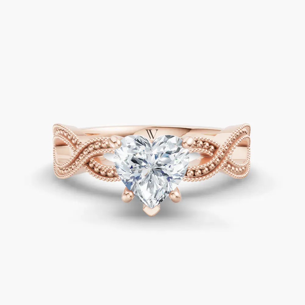 Certified 1 carat Lab Grown Diamond Heart Cut Solitaire, Vintage, Unique Engagement Ring in 14K Rose Gold-Niva