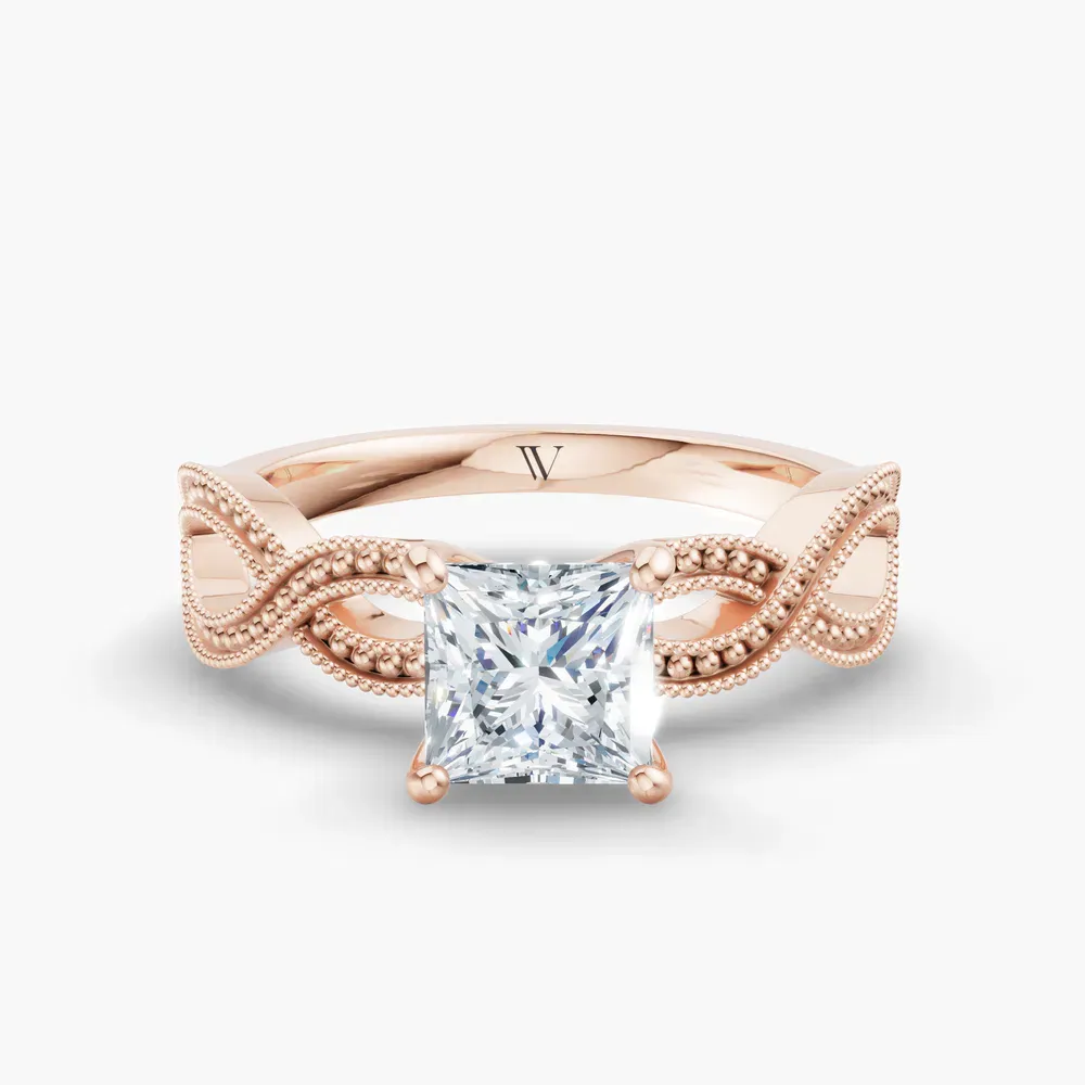 Certified 1 carat Lab Grown Diamond Princess Cut Solitaire, Vintage, Unique Engagement Ring in 14K Rose Gold-Niva