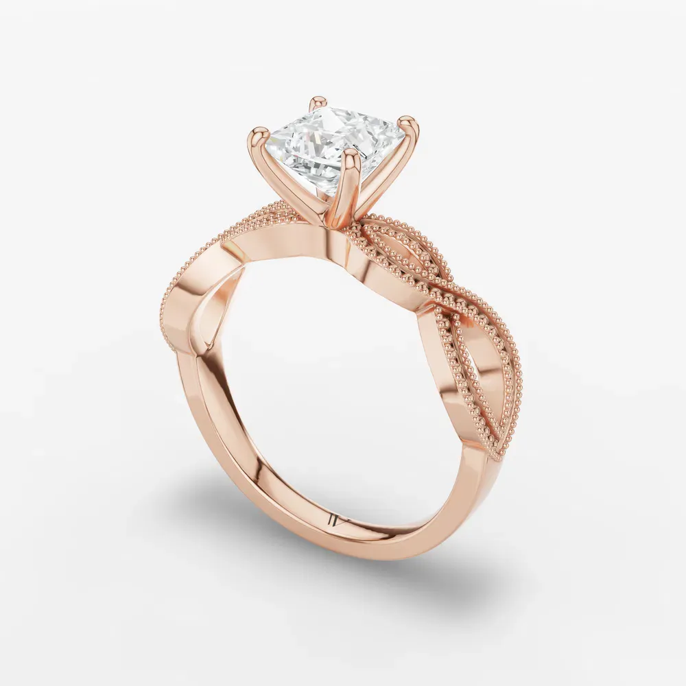 Certified 1 carat Lab Grown Diamond Princess Cut Solitaire, Vintage, Unique Engagement Ring in 14K Rose Gold-Niva
