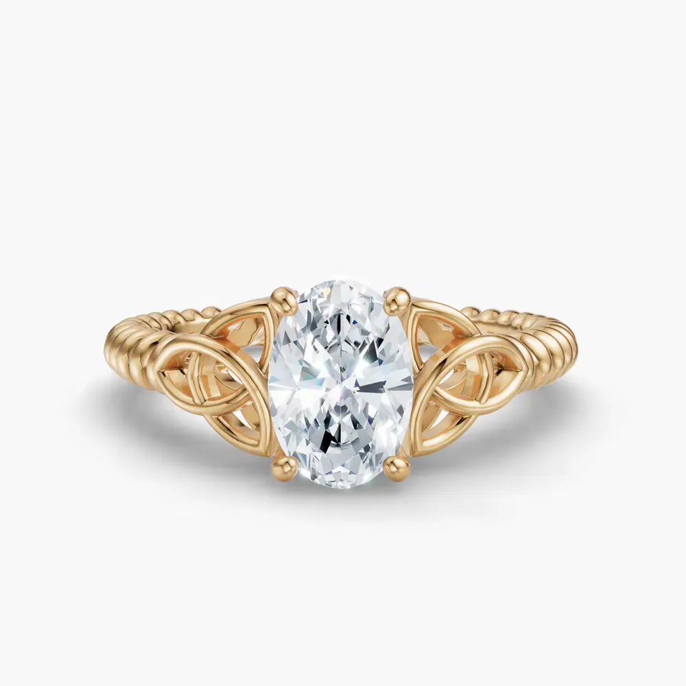 Certified 1 carat Lab Grown Diamond Oval Cut Solitaire, Twist, Celtic Engagement Ring in 14K Yellow Gold-Thalyn