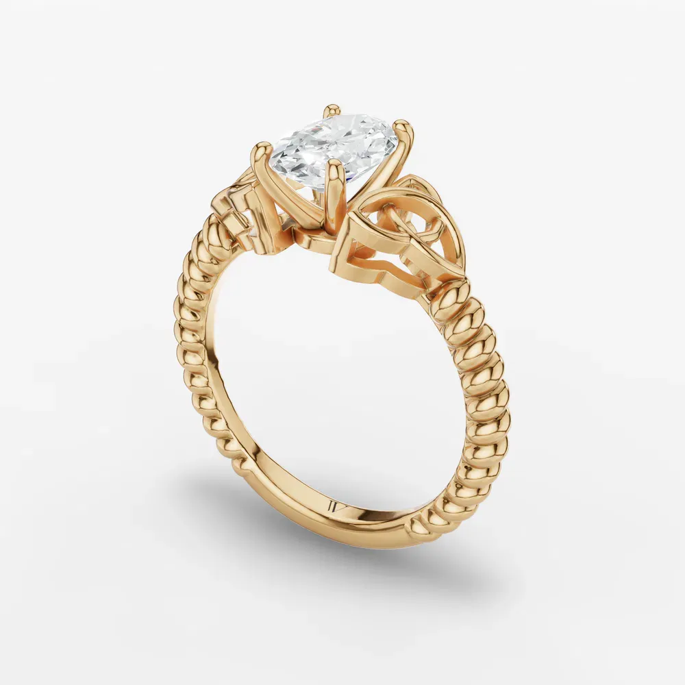 Certified 1 carat Lab Grown Diamond Oval Cut Solitaire, Twist, Celtic Engagement Ring in 14K Yellow Gold-Thalyn