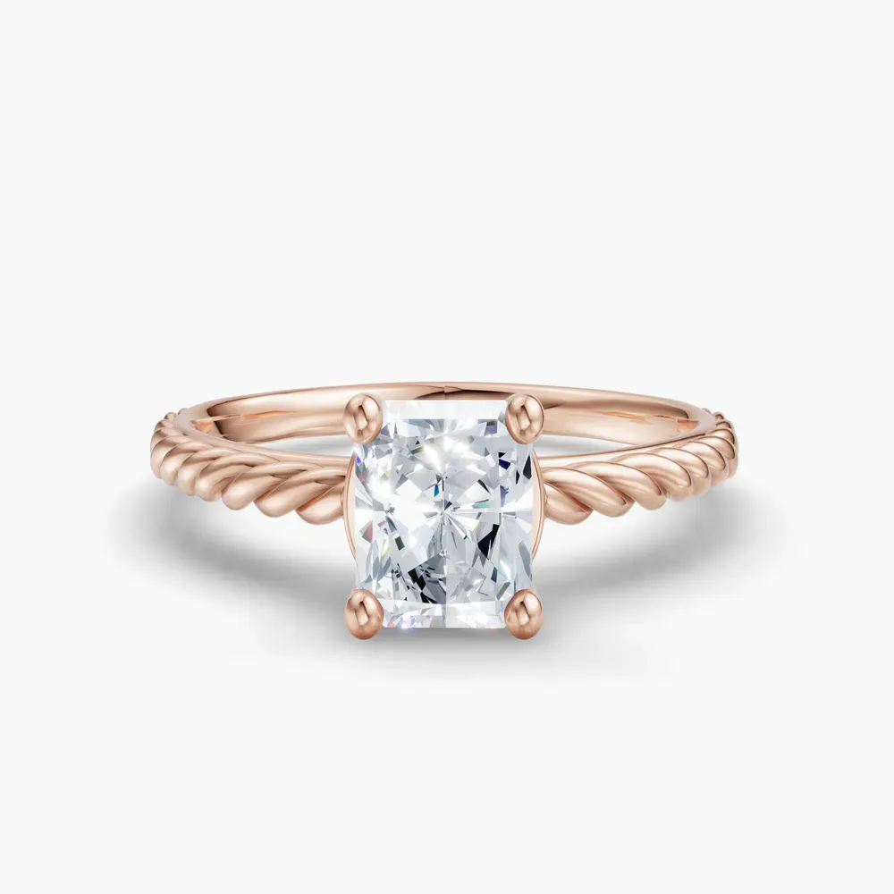 Certified 1 carat Lab Grown Diamond Radiant Cut Solitaire, Vintage, Cathedral Engagement Ring in 14K Rose Gold-Voss