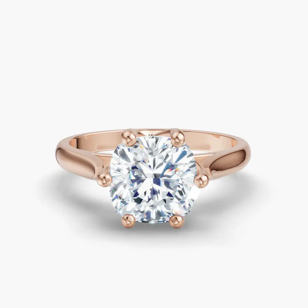 Certified 2 carat Lab Grown Diamond Cushion Cut Solitaire, Vintage, Cathedral Engagement Ring in 14K Rose Gold-Nova