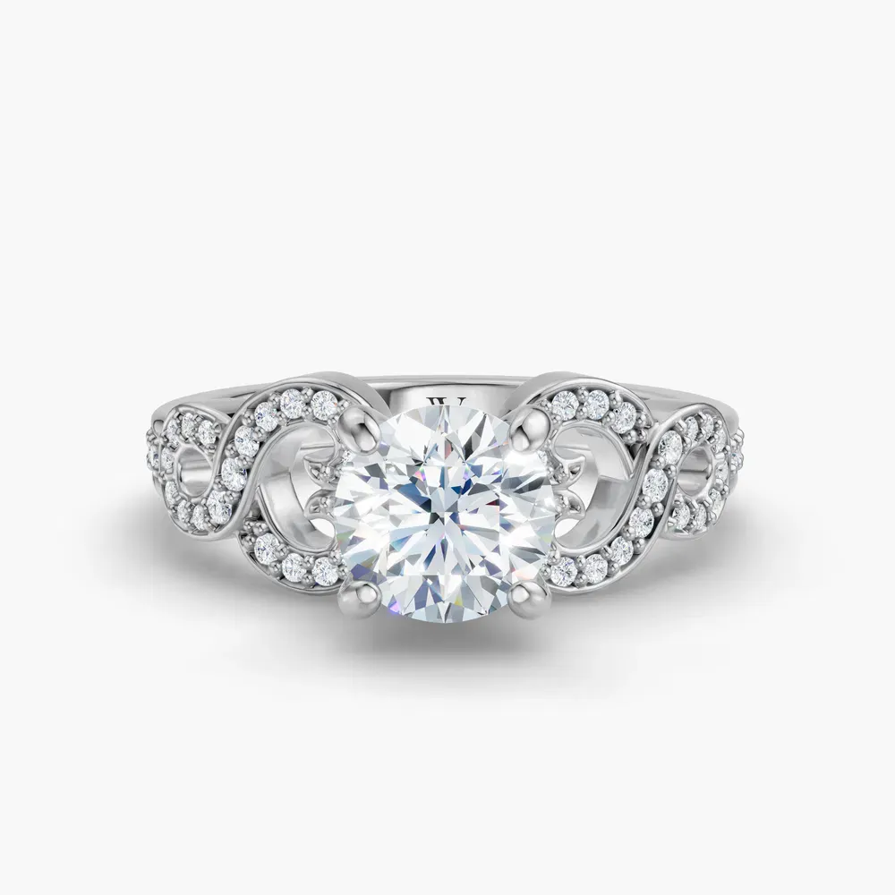 Certified 1 carat Lab Grown Diamond Round Cut Split Shank, Infinity, Twist Engagement Ring in 14K White Gold-Bexoli