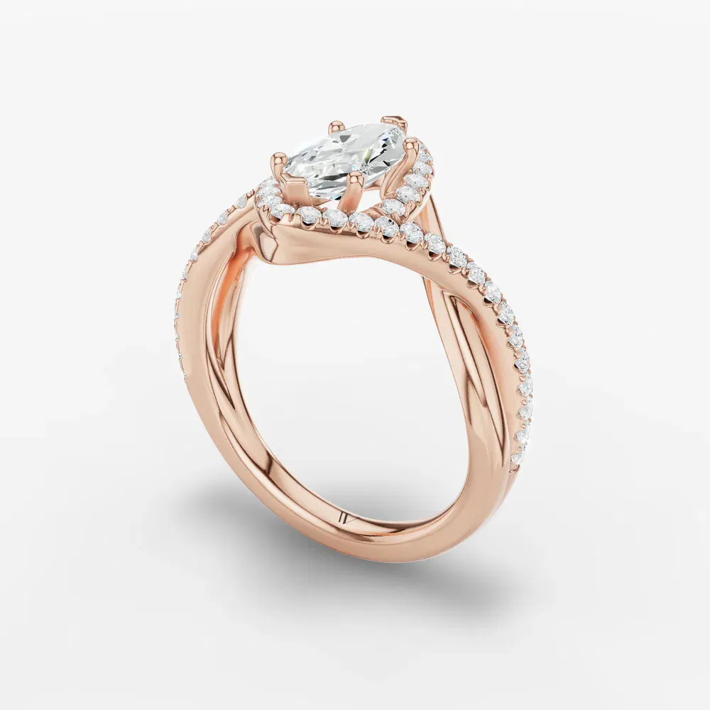 Certified 1 carat Lab Grown Diamond Marquise Cut Halo, Pavé, Twist Engagement Ring in 14K Rose Gold-Dell