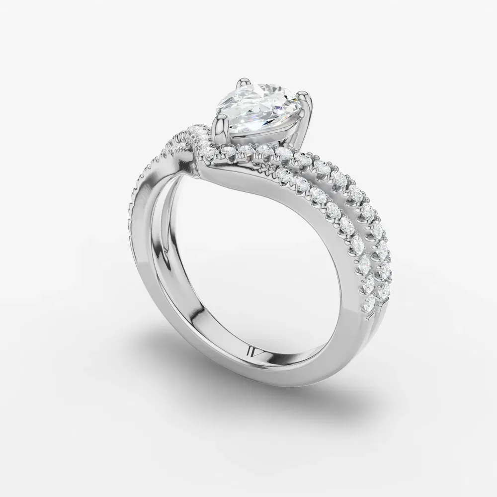 Certified 1 carat Lab Grown Diamond Pear Cut Pavé, Unique, Floating Engagement Ring in 14K White Gold-Soli