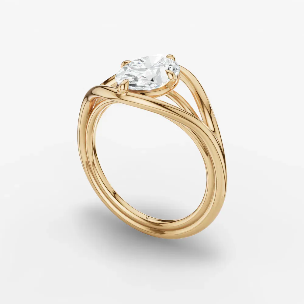 Certified 1 carat Lab Grown Diamond Oval Cut Solitaire, Split Shank, Modern Engagement Ring in 14K Yellow Gold-Kira