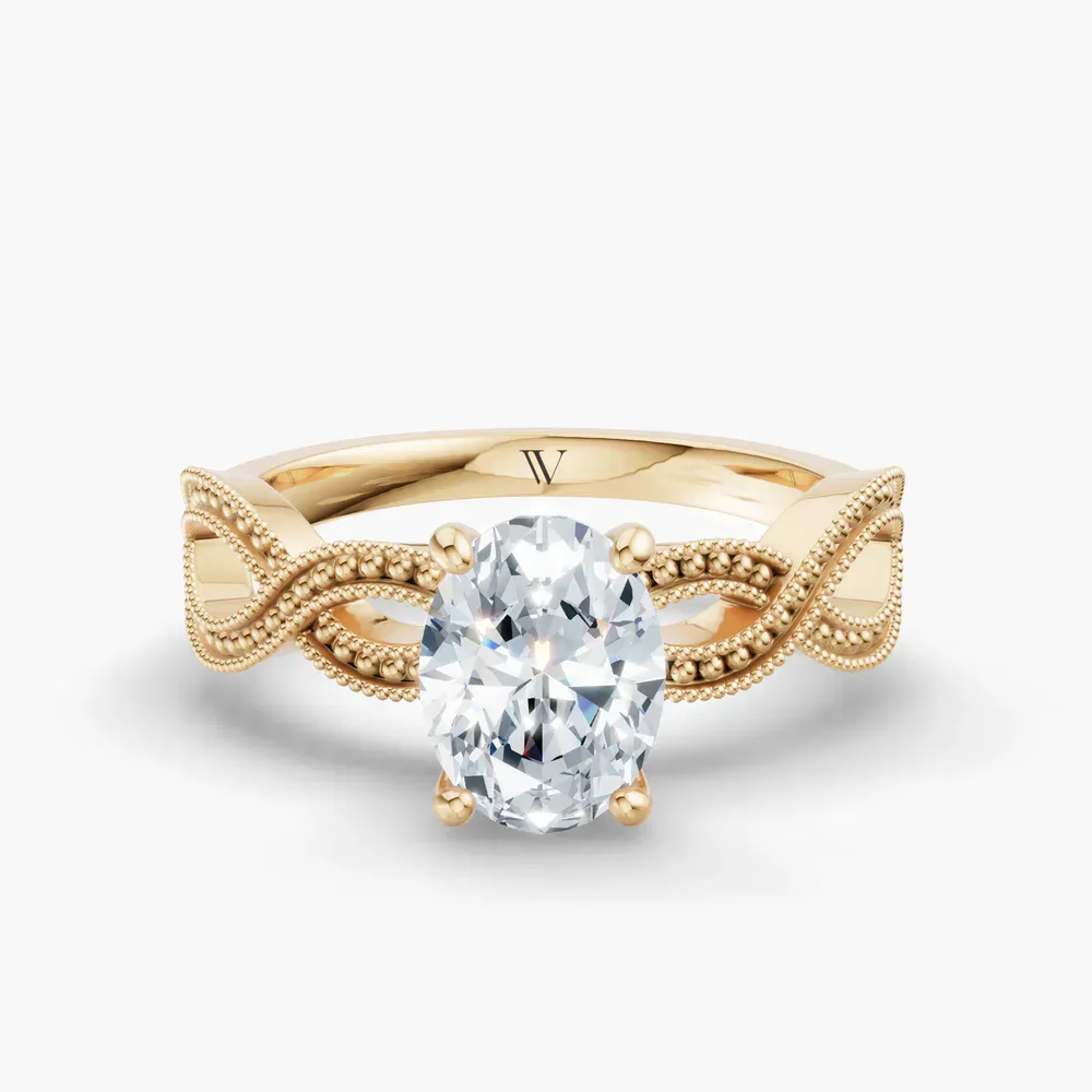 Certified 1 carat Lab Grown Diamond Oval Cut Solitaire, Vintage, Unique Engagement Ring in 14K Yellow Gold-Niva