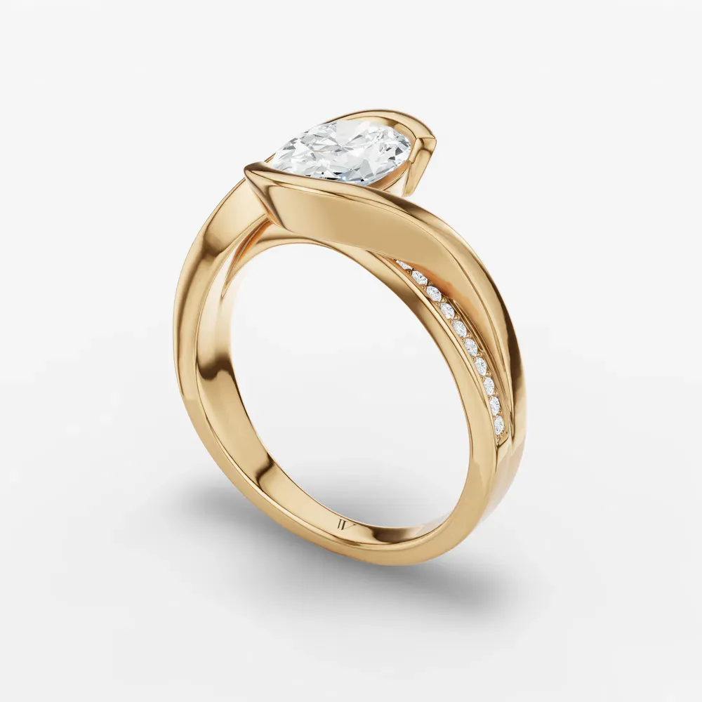 Certified 1 carat Lab Grown Diamond Oval Cut Bezel, Modern, Split Shank Engagement Ring in 14K Yellow Gold-Elara