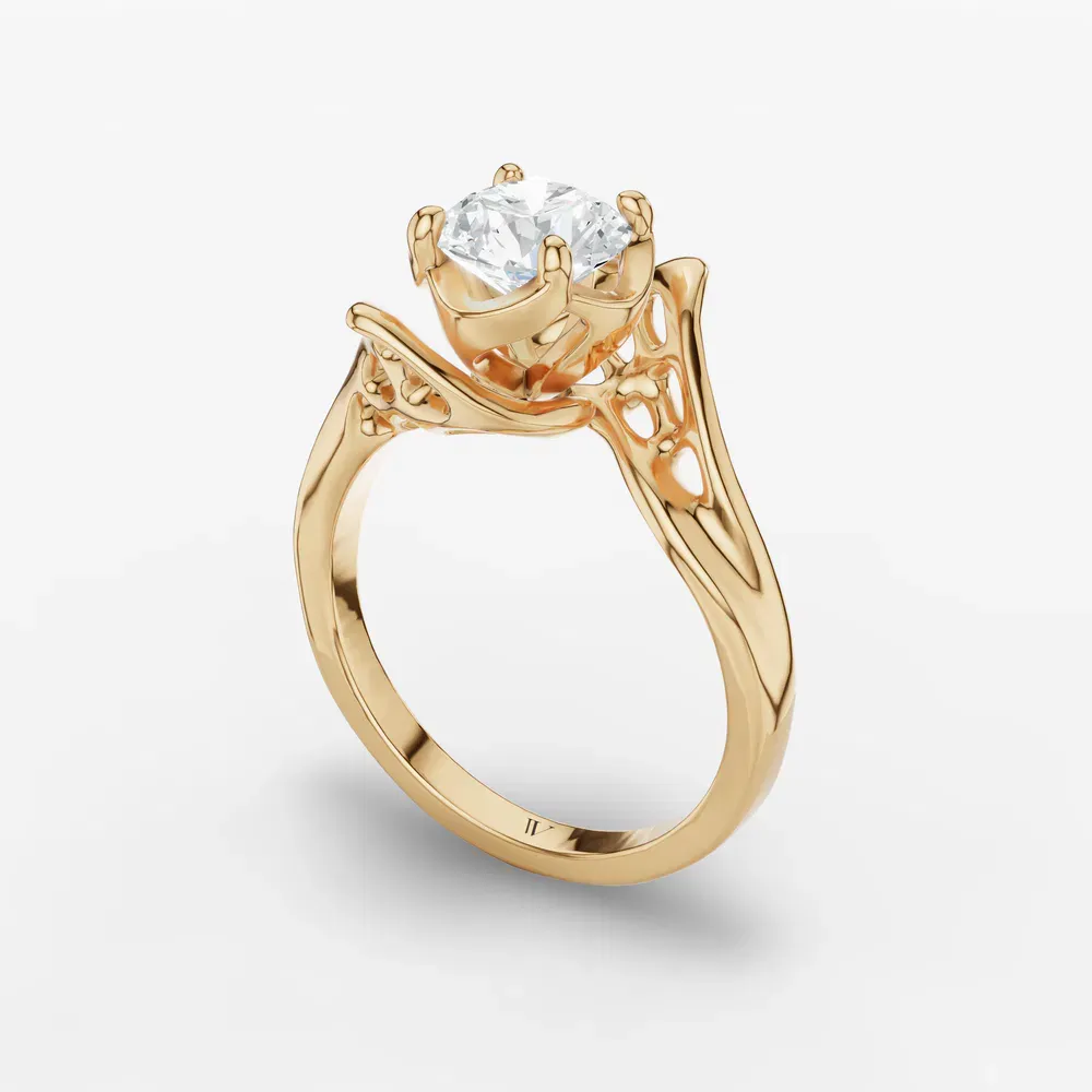Certified 1 carat Lab Grown Diamond Round Cut Solitaire, Unique, Four Prong Engagement Ring in 14K Yellow Gold-Opalyn
