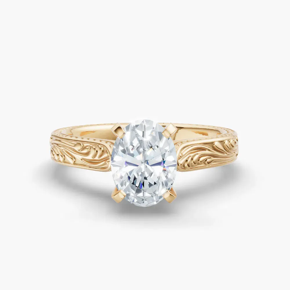 Certified 1 carat Lab Grown Diamond Oval Cut Solitaire, Vintage, Cathedral Engagement Ring in 14K Yellow Gold-Nael