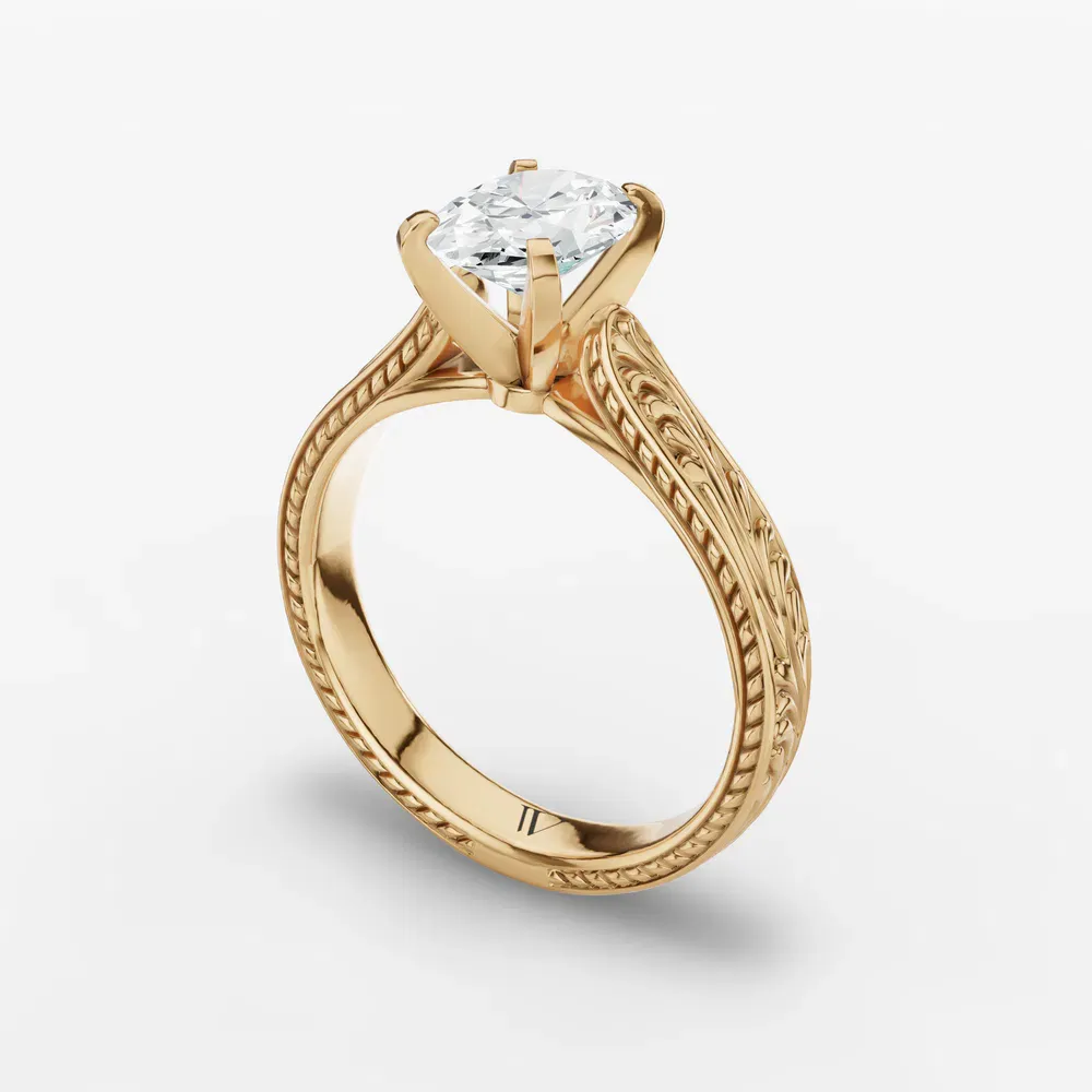 Certified 1 carat Lab Grown Diamond Oval Cut Solitaire, Vintage, Cathedral Engagement Ring in 14K Yellow Gold-Nael