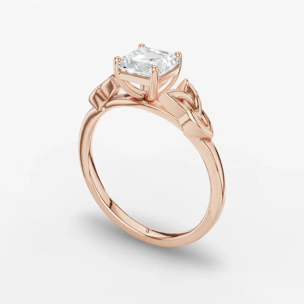 Certified 1 carat Lab Grown Diamond Asscher Cut Solitaire, Cathedral, Celtic Engagement Ring in 14K Rose Gold-Vire