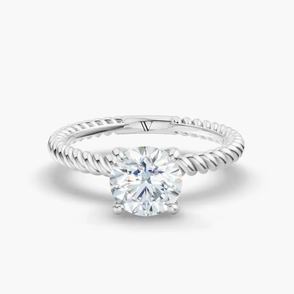 Certified 1 carat Lab Grown Diamond Round Cut Solitaire, Twist, Vintage Engagement Ring in 14K White Gold-Liray