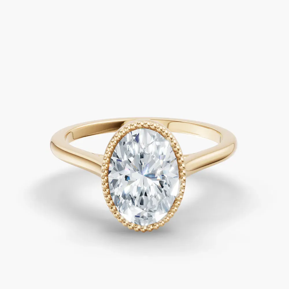 Certified 1 carat Lab Grown Diamond Oval Cut Solitaire, Milgrain, Cathedral Engagement Ring in 14K Yellow Gold-Firen