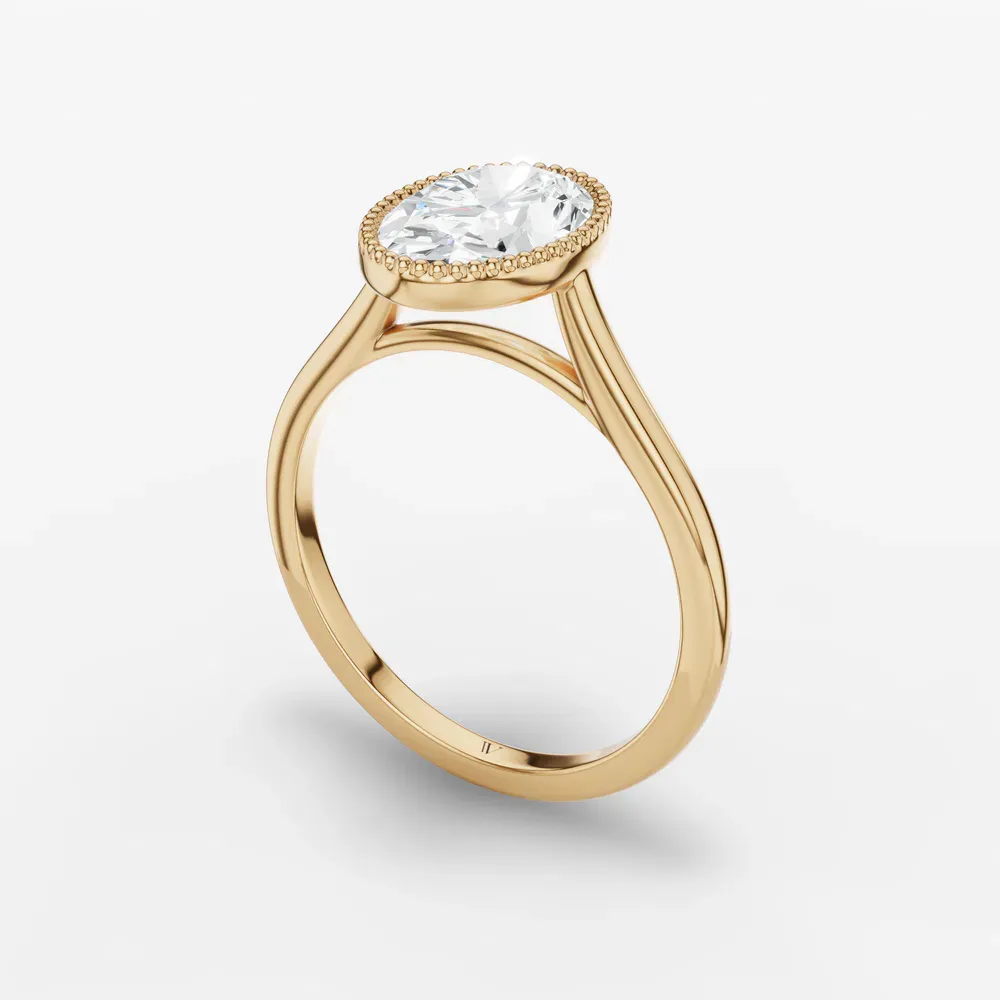Certified 1 carat Lab Grown Diamond Oval Cut Solitaire, Milgrain, Cathedral Engagement Ring in 14K Yellow Gold-Firen