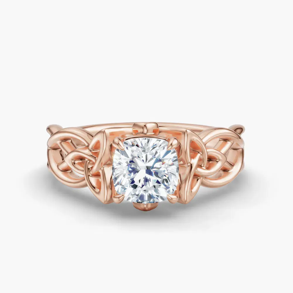 Certified 1 carat Lab Grown Diamond Cushion Cut Solitaire, Split Shank, Vintage Engagement Ring in 14K Rose Gold-Kaelin