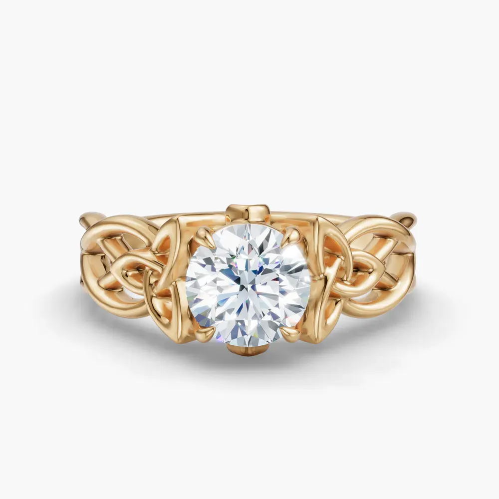 Certified 1 carat Lab Grown Diamond Round Cut Solitaire, Split Shank, Vintage Engagement Ring in 14K Yellow Gold-Kaelin